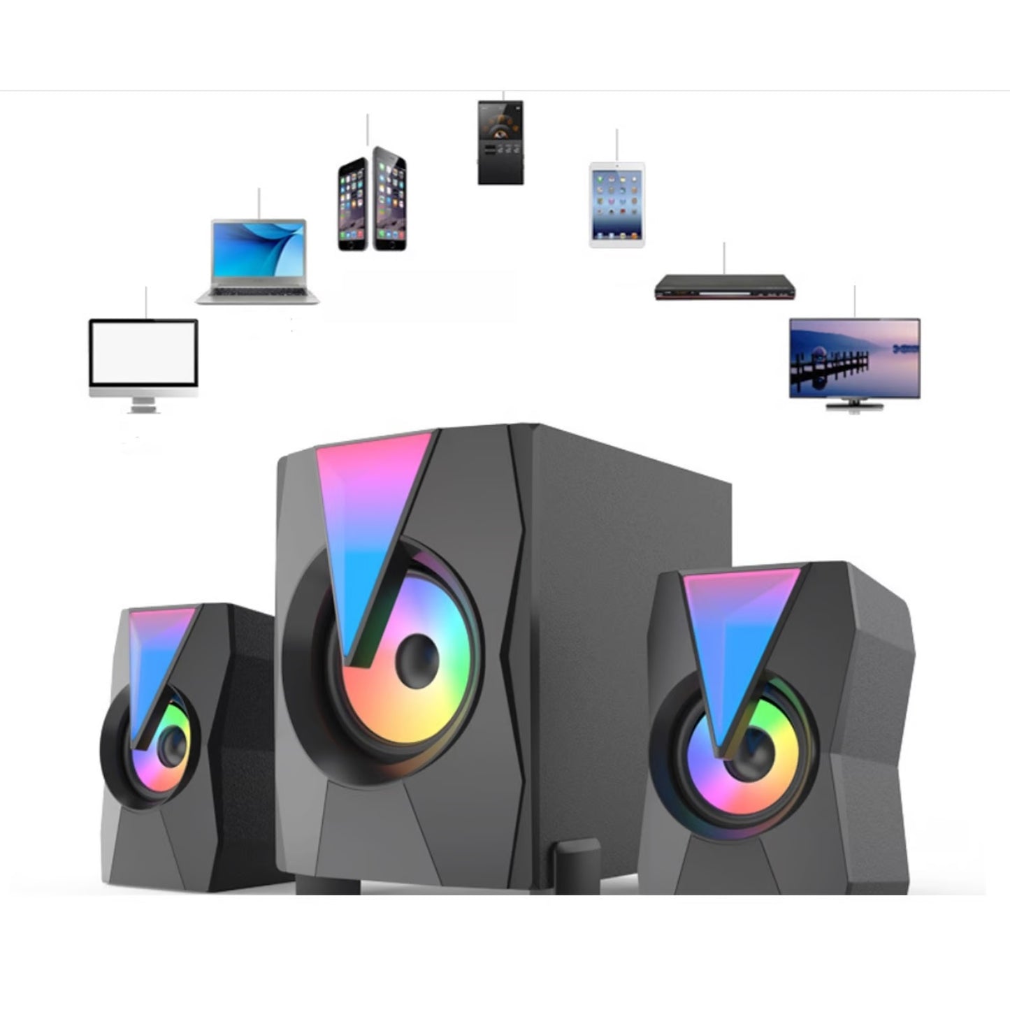 Parlantes RGB ProHT 2.1 - Sistema 20W con Subwoofer y LED
