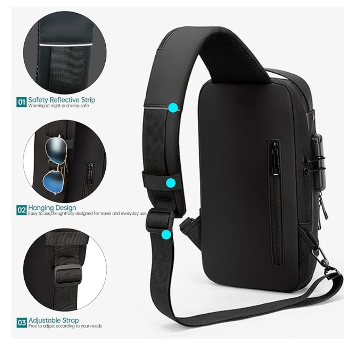 Canguro Maleta Antirrobo USB - Crossbody Bag Tech Seguridad
