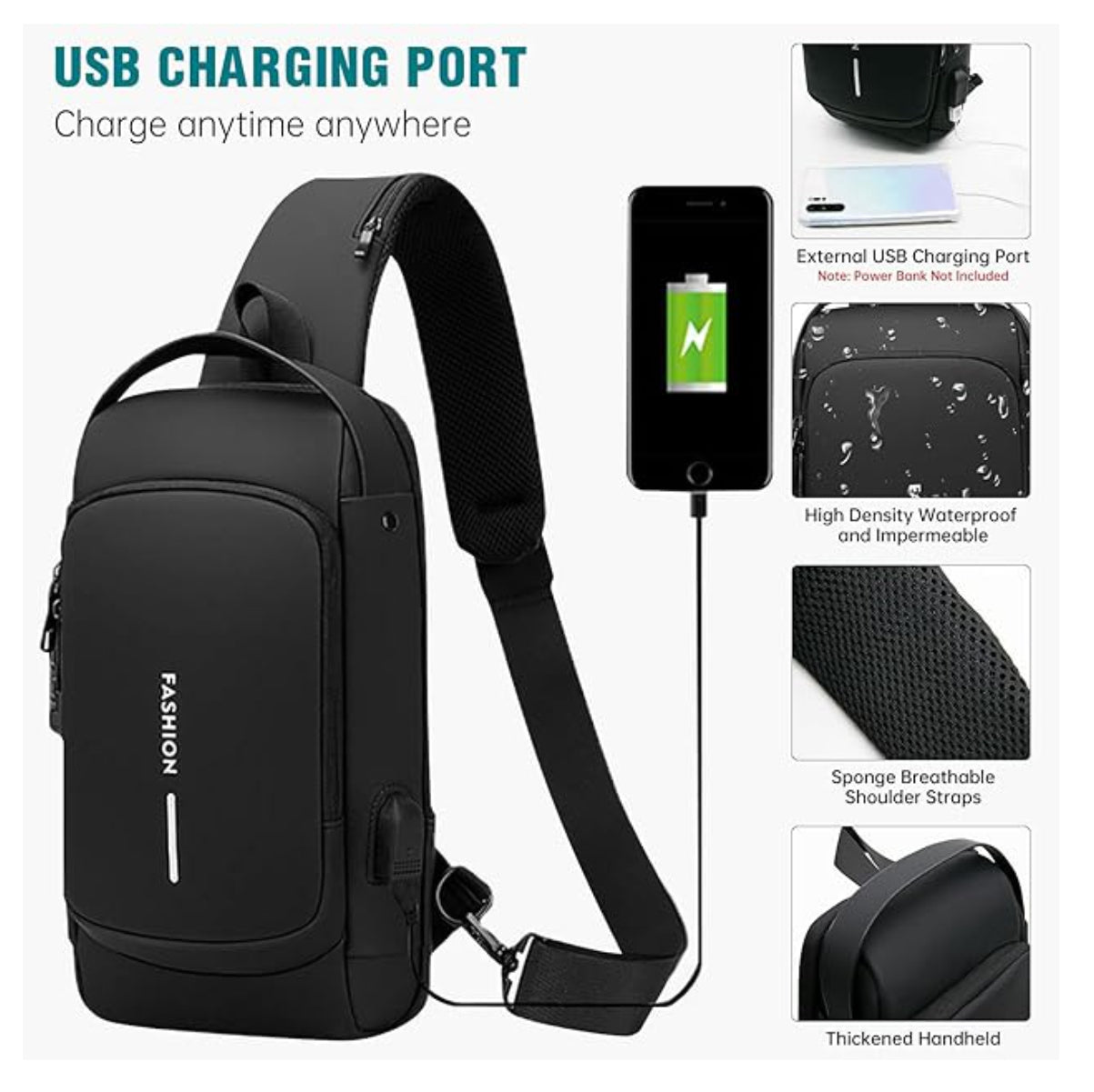 Canguro Maleta Antirrobo USB - Crossbody Bag Tech Seguridad
